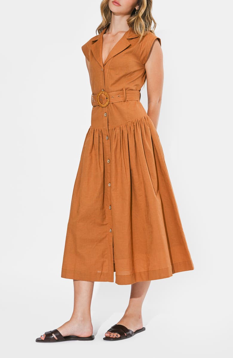 Adelyn Rae Kennedy Belted Midi Shirtdress, Alternate, color, Rust