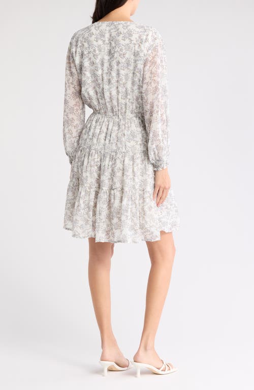 Wishlist Floral Long Sleeve Tiered Minidress In Cream Combo