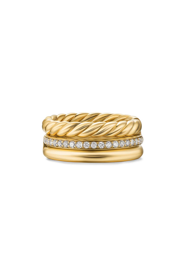 DY Mercer® Three Row Ring in 18K Yellow Gold with Diamonds, 8.9mm, Main, color, DIAMOND/ GOLD
