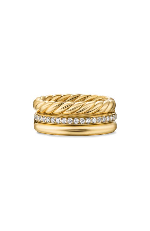 DY Mercer® Three Row Ring in 18K Yellow Gold with Diamonds, 8.9mm