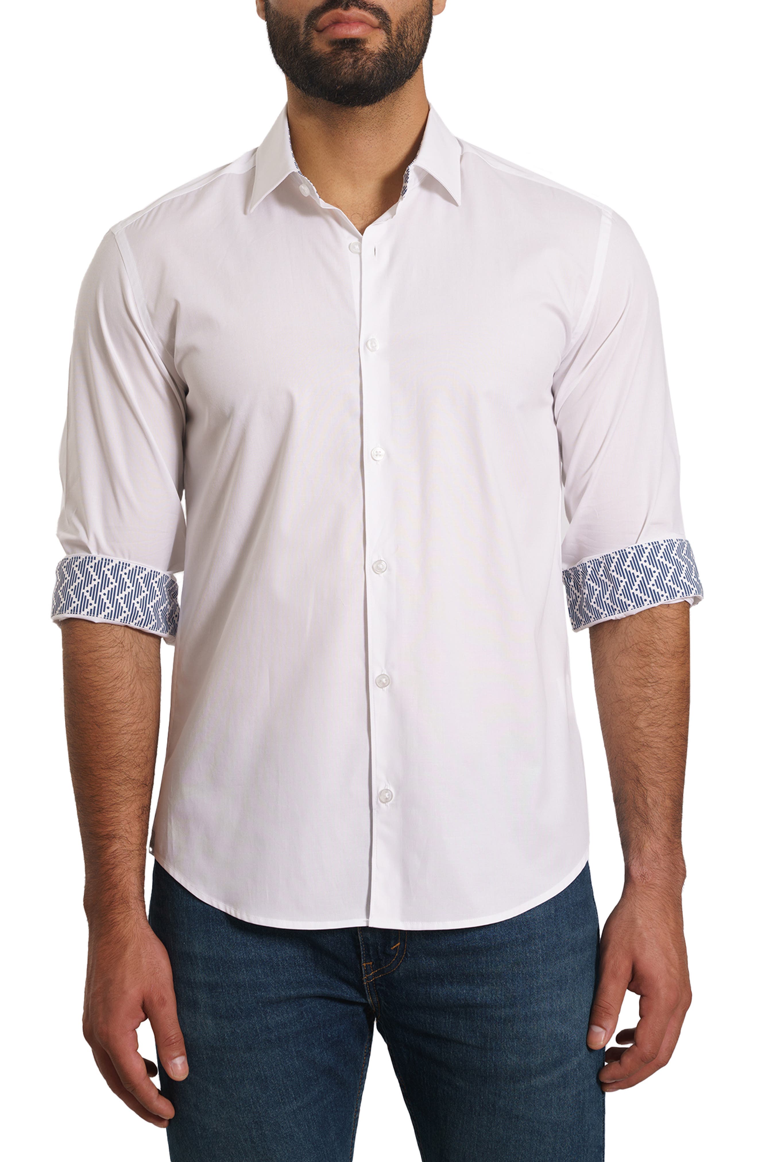 Jared Lang Trim Fit Solid Cotton Button-Up Shirt