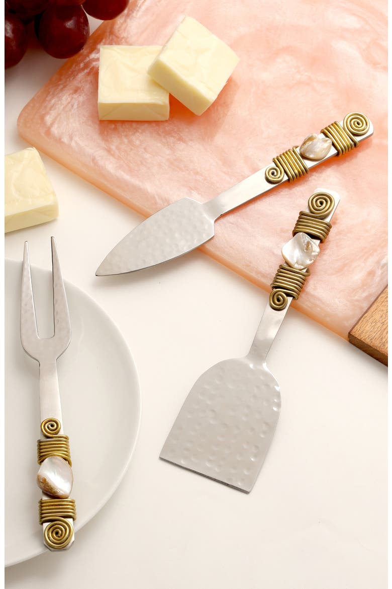 Mother of Pearl Set of 3 Cheese Knives, Alternate, color, SILVER