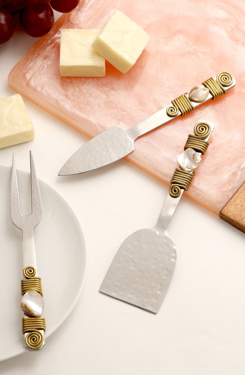 Tiramisu Mother of Pearl Set of 3 Cheese Knives, Alternate, color, Silver