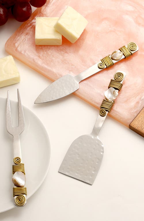 Tiramisu Mother Of Pearl Set Of 3 Cheese Knives In Silver