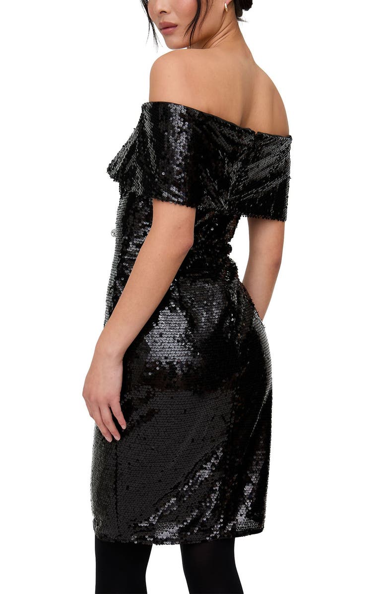 Lily and Lionel London Jaya Off The Shoulder Sequins Midi Dress, Alternate, color, Black
