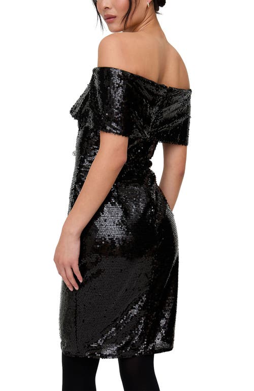 Lily And Lionel London Jaya Off The Shoulder Sequins Midi Dress In Black