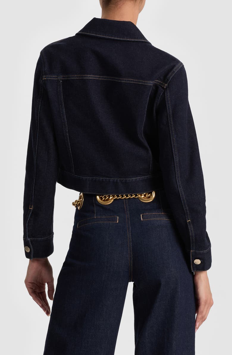 Alice + Olivia Chloe Boxy Crop Denim Jacket, Alternate, color, Dark Rinse