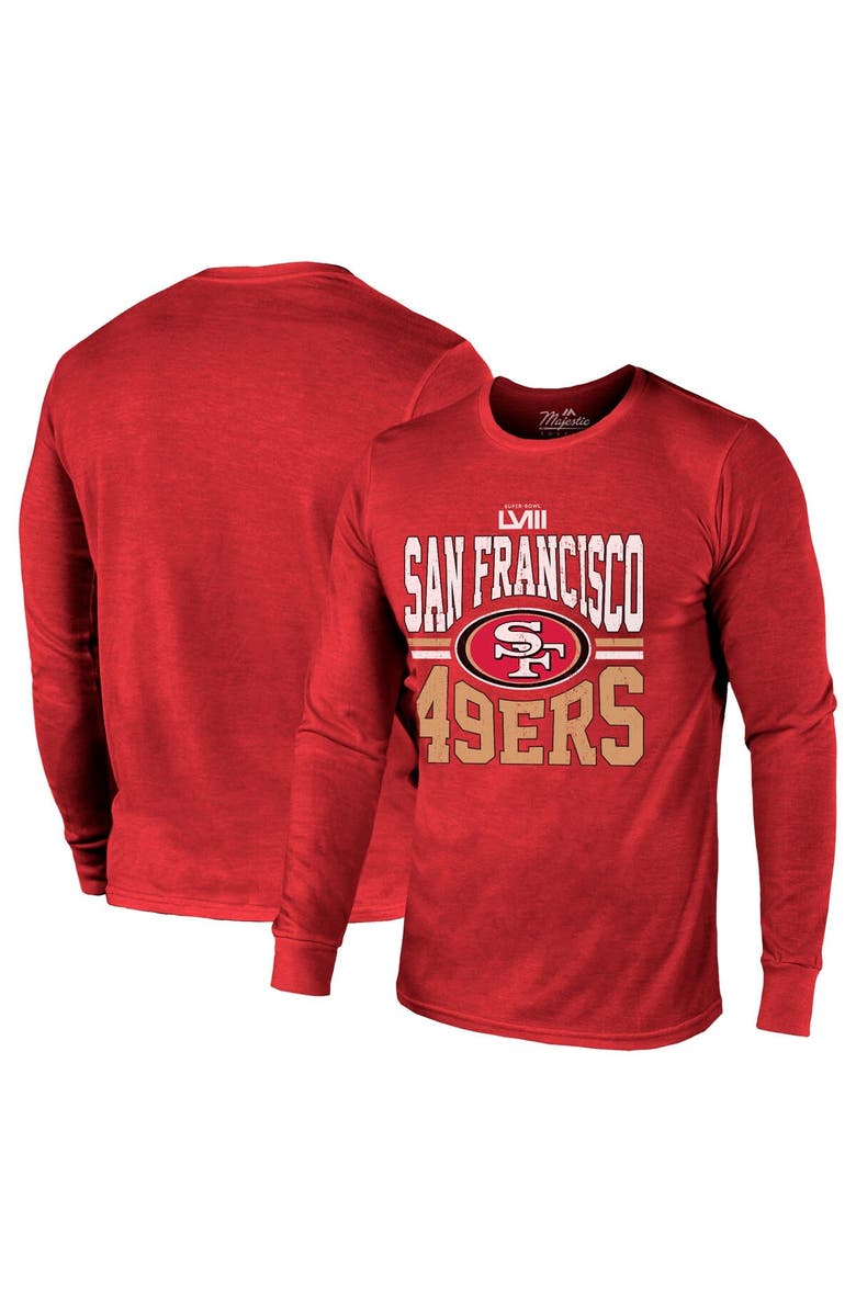Majestic Threads Men's Majestic Threads Scarlet San Francisco 49ers Super Bowl LVIII Tri-Blend Long Sleeve T-Shirt, Main, color, 