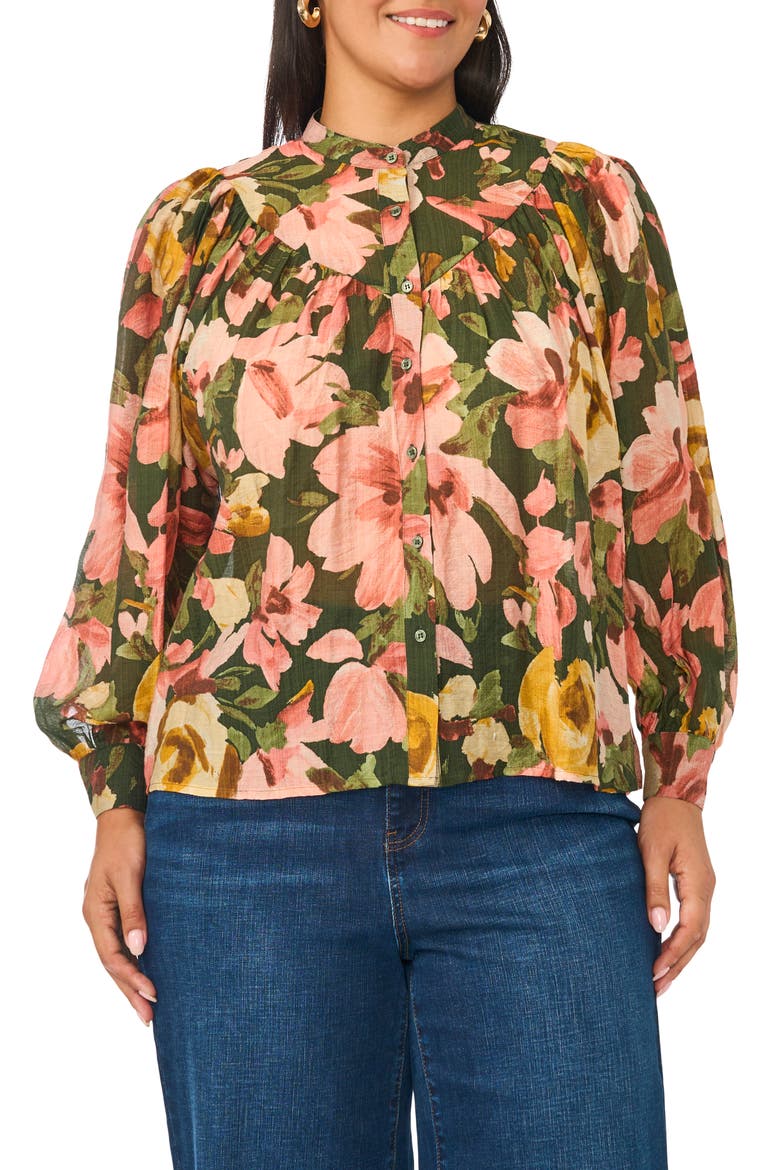Floral Raglan Sleeve Top, Main, color, KOMBU GREEN
