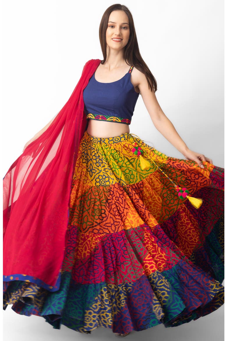 Elissa Tropical Tiered Chaniya Choli, Alternate, color, Blue Multi