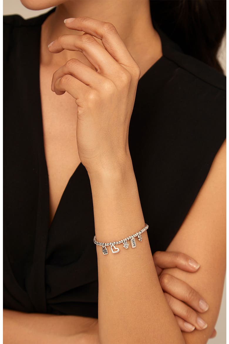 Sterling Silver-Plated Beaded Bracelet with Charms, Alternate, color, Silver
