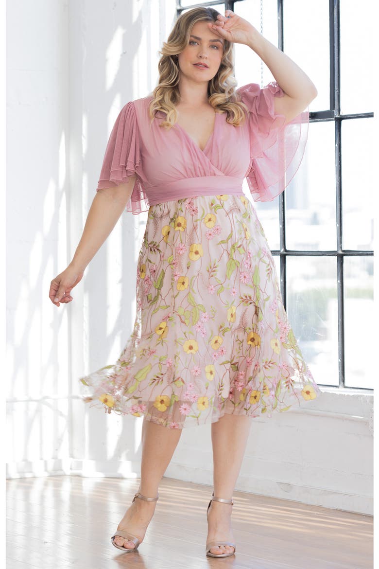 Lillian Embroidered Flutter Sleeve Cocktail Dress, Alternate, color, DAWN GARDEN