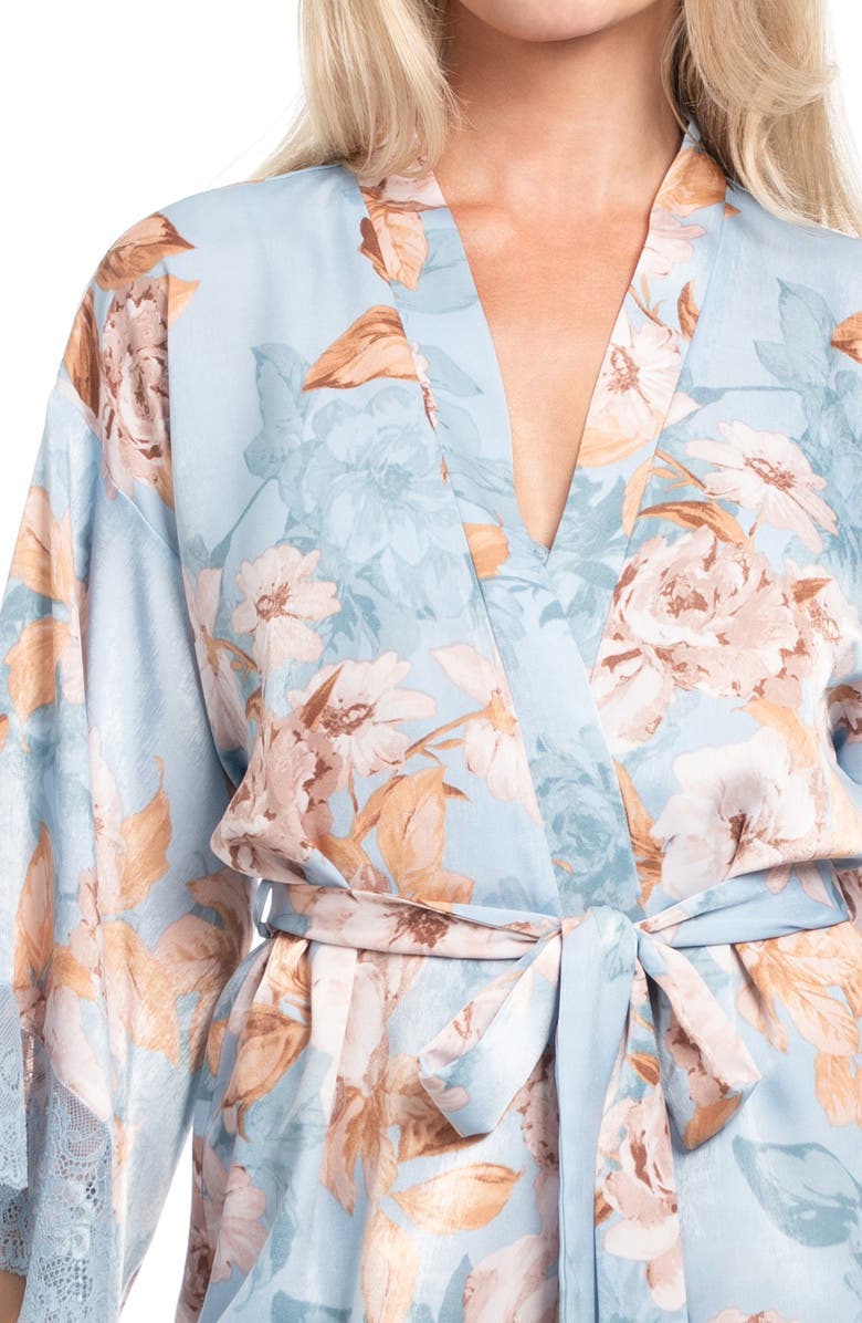 In Bloom by Jonquil Carlie Floral Lace Trim Satin Wrap, Alternate, color, Mineral Blue