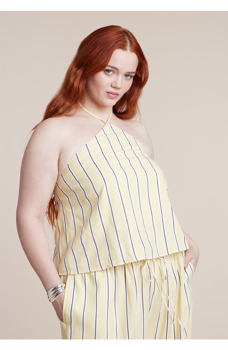 ELOQUII Linen Halter Top, Alternate, color, Sunlight Stripe