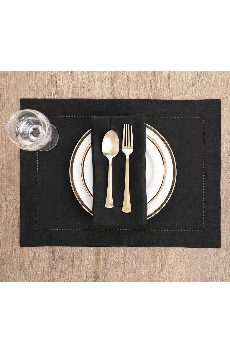 Solino Home Linen Placemats - Classic Hemstitch, Alternate, color, Black