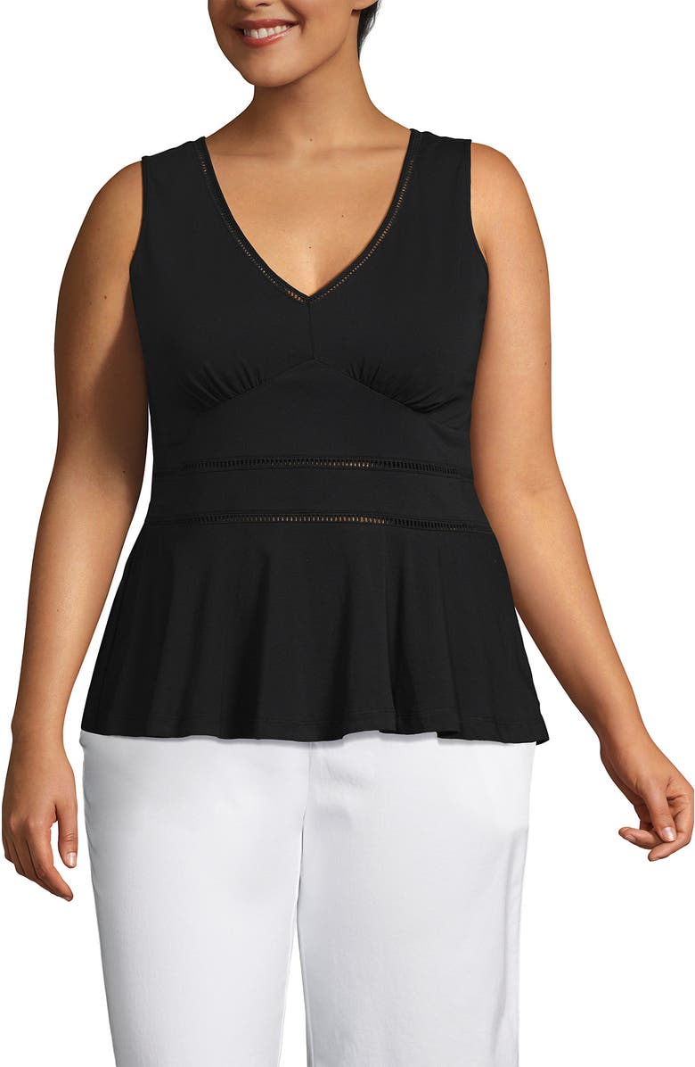 Lands' End Regular Size Sleeveless LWCM Lattice Peplum VNeck Top, Main, color, 
