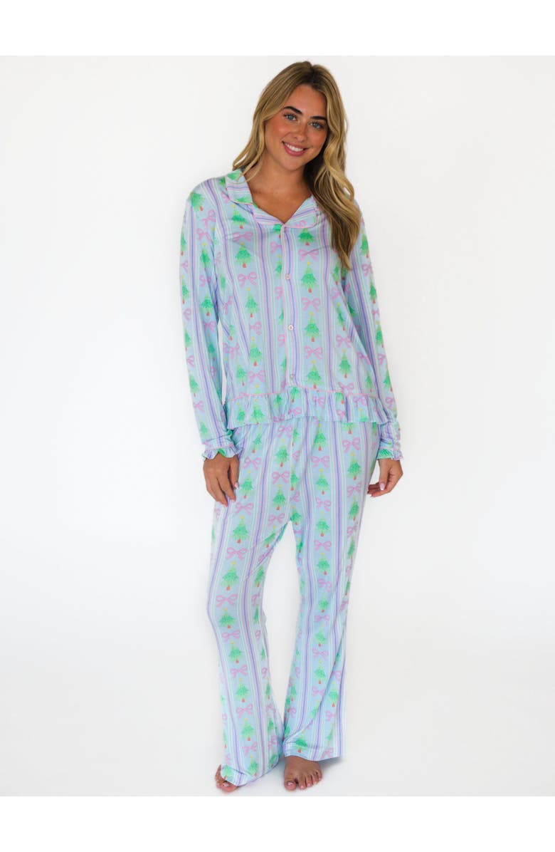RuffleButts SoftSnooze Women's Ruffle Flare Pajama Set, Alternate, color, 