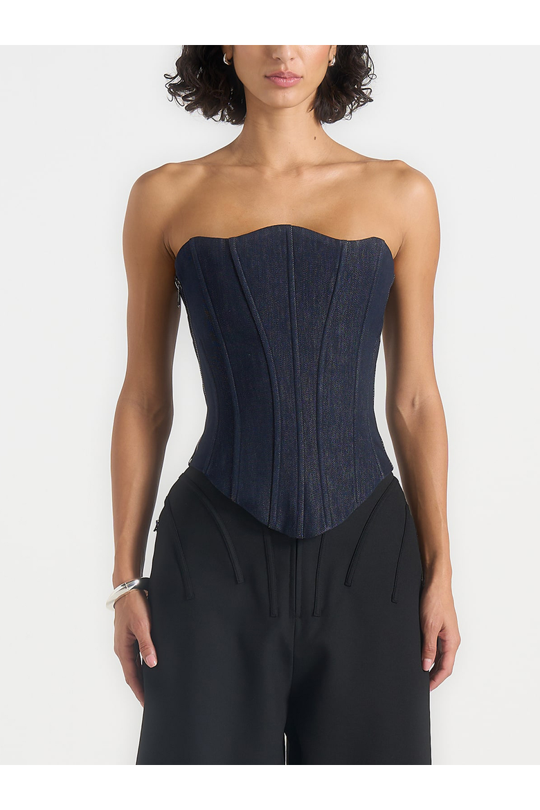 Scarlett Denim Lace Up Corset, Alternate, color, Blue