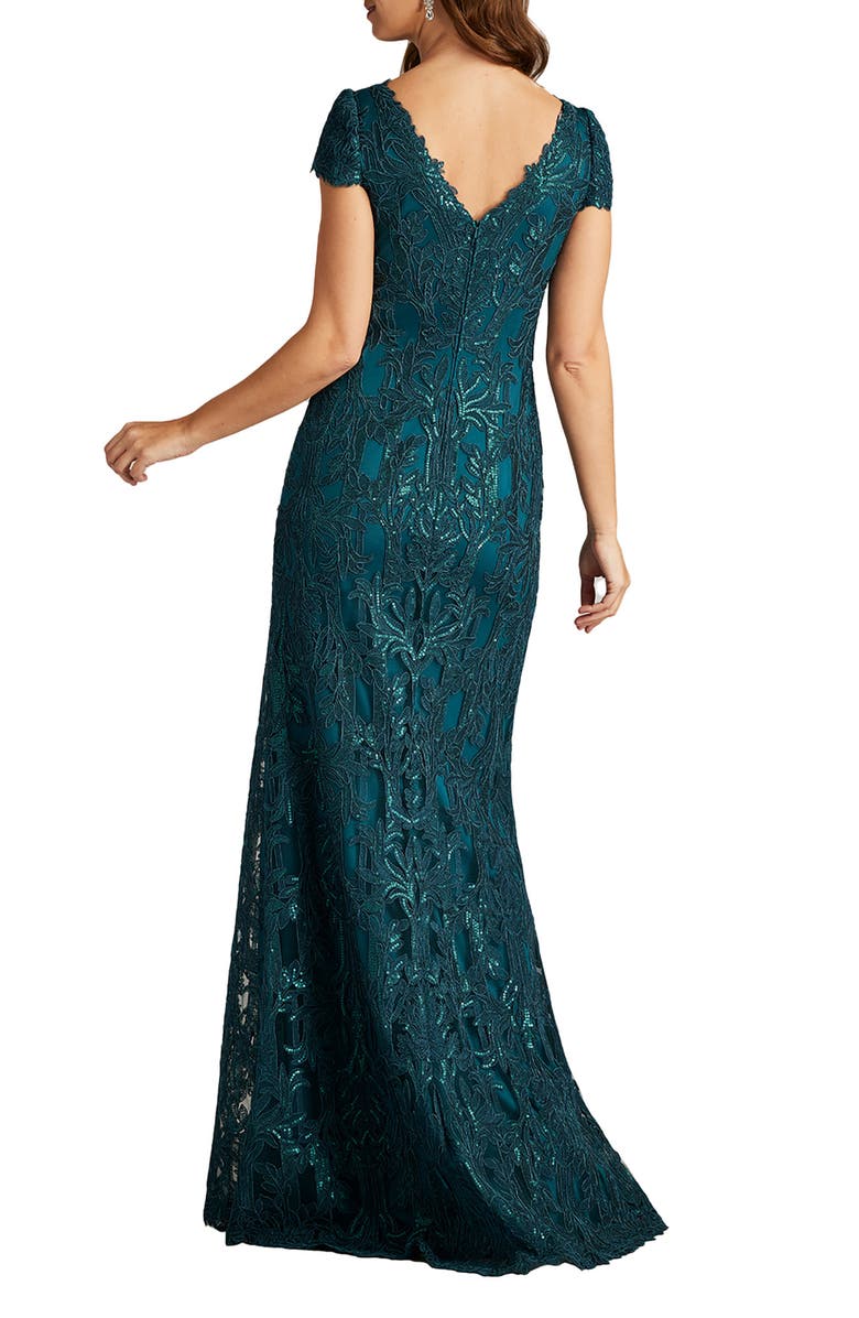 Tadashi Shoji Sequin Leaf Print Sheath Gown, Alternate, color, 