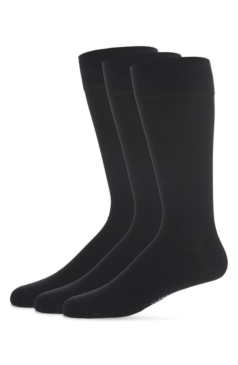 MeMoi 3-Pack Flat Knit Dress Socks, Alternate, color, Black