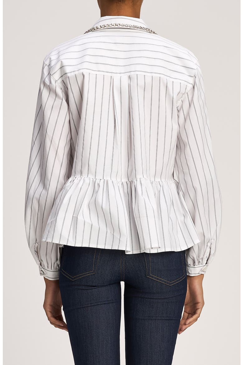 Nyomi Rhinestone Detail Stripe Cotton Blend Peplum Top, Alternate, color, WHITE/ BLACK