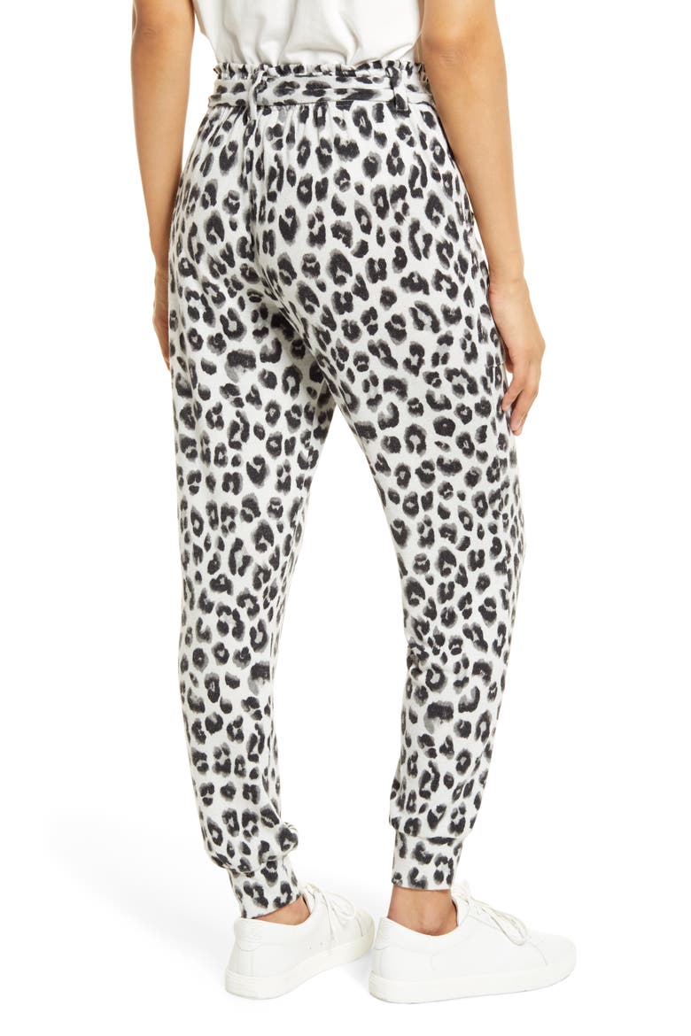 Cozy Fleece Belted Joggers, Alternate, color, IVORY BLACK SNOW LEOPARD PRINT
