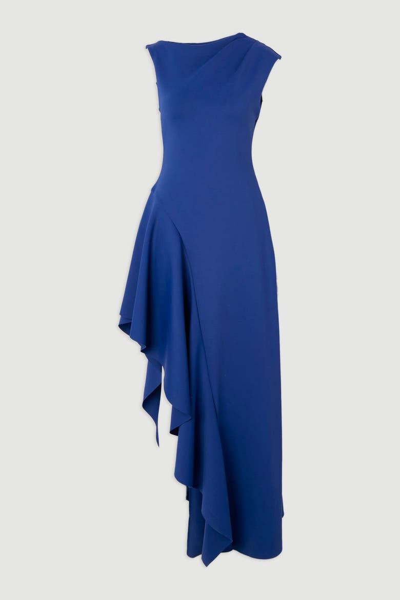 Scuba Drama Ruffle Hem Woven Maxi Dress, Alternate, color, Navy
