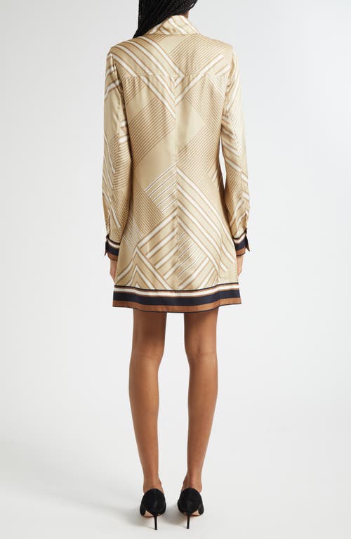 Veronica Beard Pryce Border Print Long Sleeve Silk Blend Shirtdress In Neutral