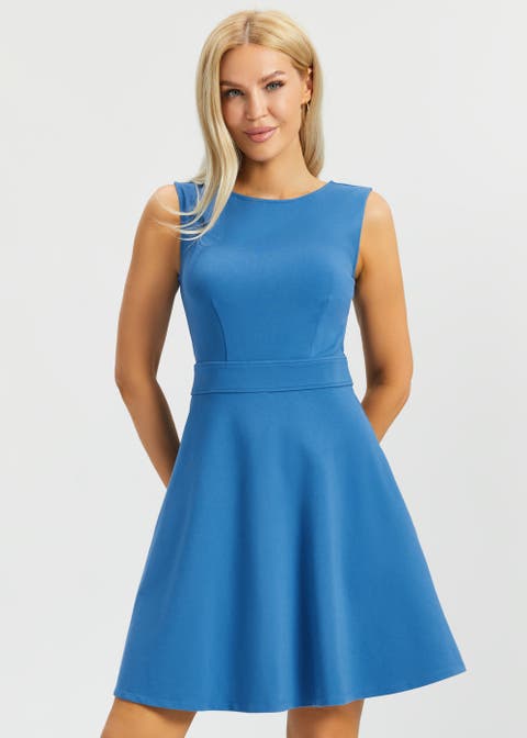 Sleeveless Boatneck Fit and Flare Dress