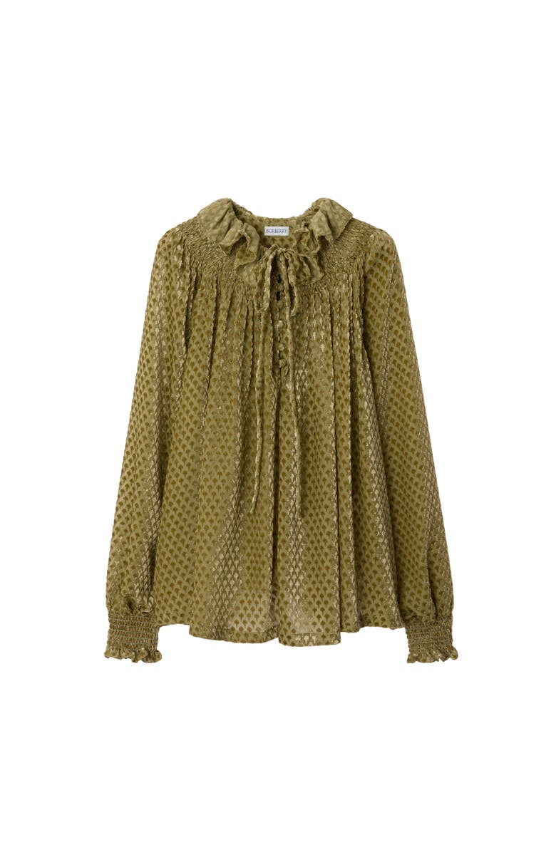 Burberry Torch Silk Blend Velvet Blouse, Alternate, color, Cricket Yellow