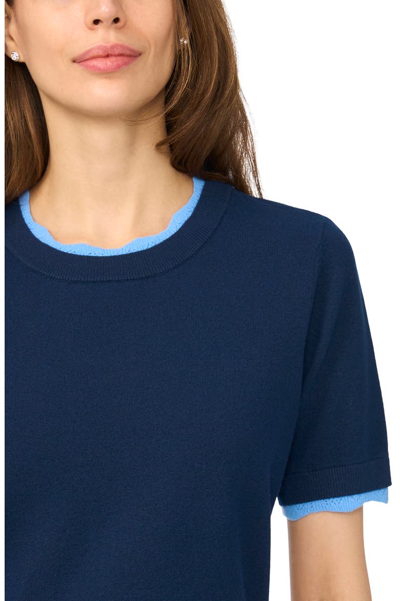 Lace Trim Short Sleeve Crewneck Sweater, Alternate, color, BLUE MIDNIGHT
