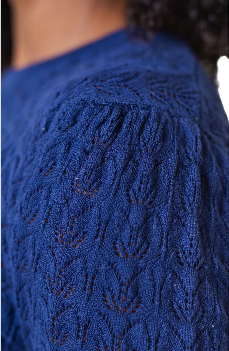 Hope & Henry Women's Organic Pointelle Sweater, Alternate, color, Navy Leaf Pointelle