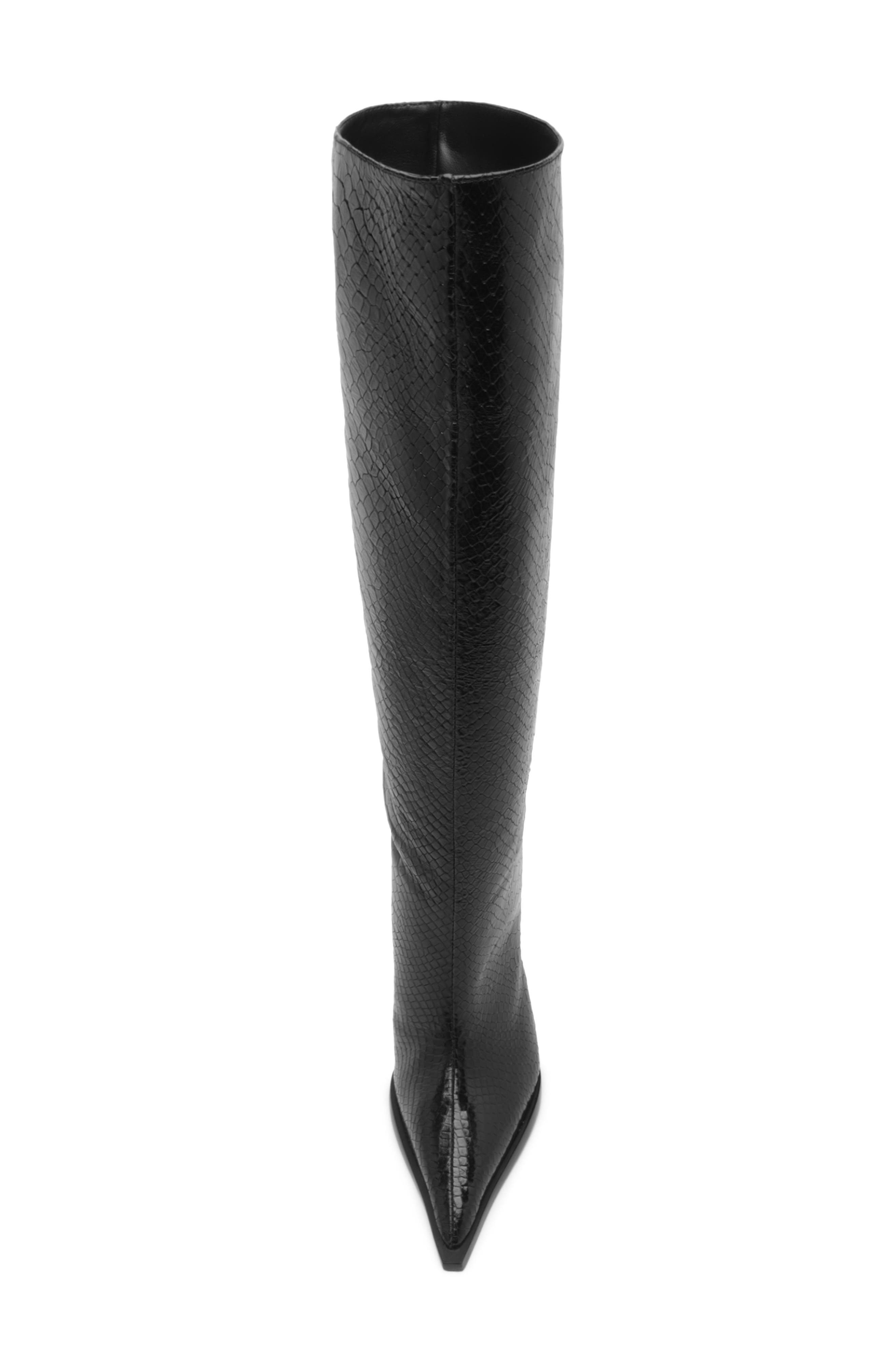 Schutz Mary Up Snakeskin Embossed Knee High Boot, Alternate, color, Black