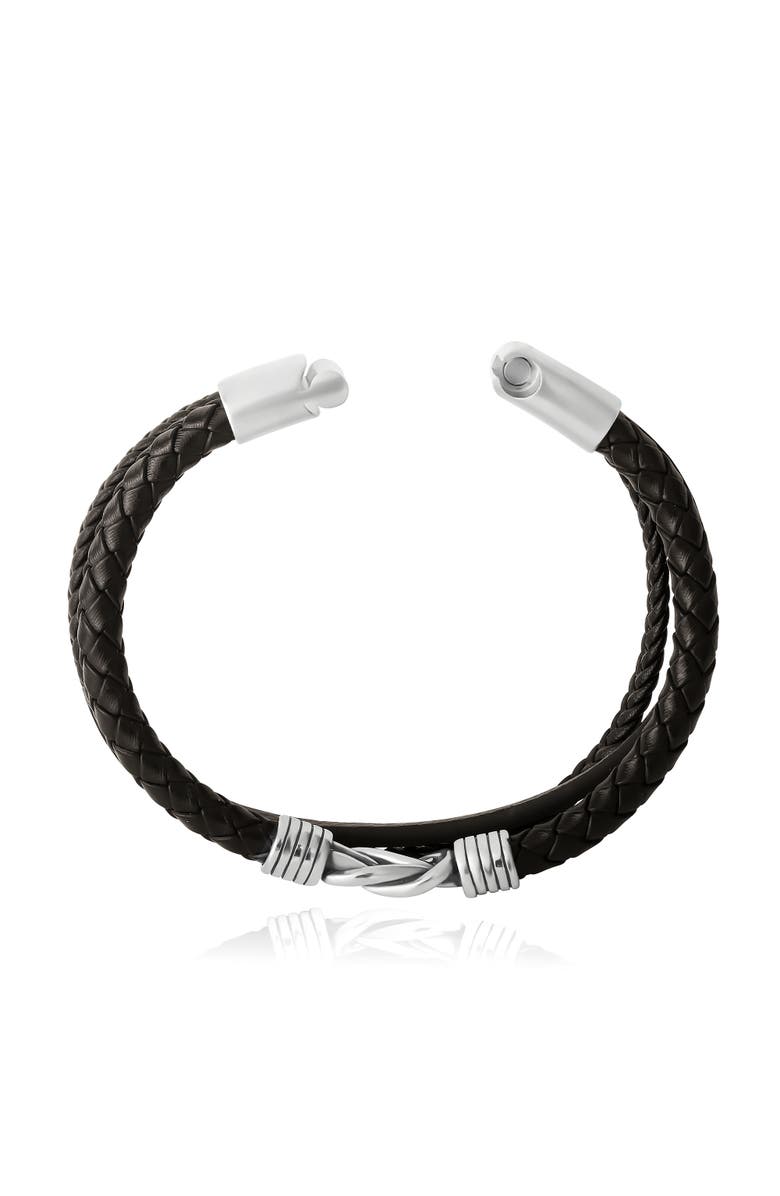 Lucky Brand Knot 3-Row Super-fiber Leather Bracelet, Alternate, color, Black, Silver