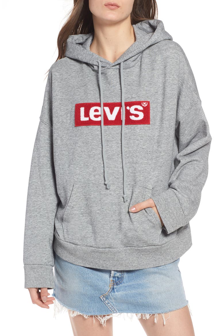 Levi's® Logo Patch Oversize Hoodie, Main, color, SMOKESTACK HEATHER
