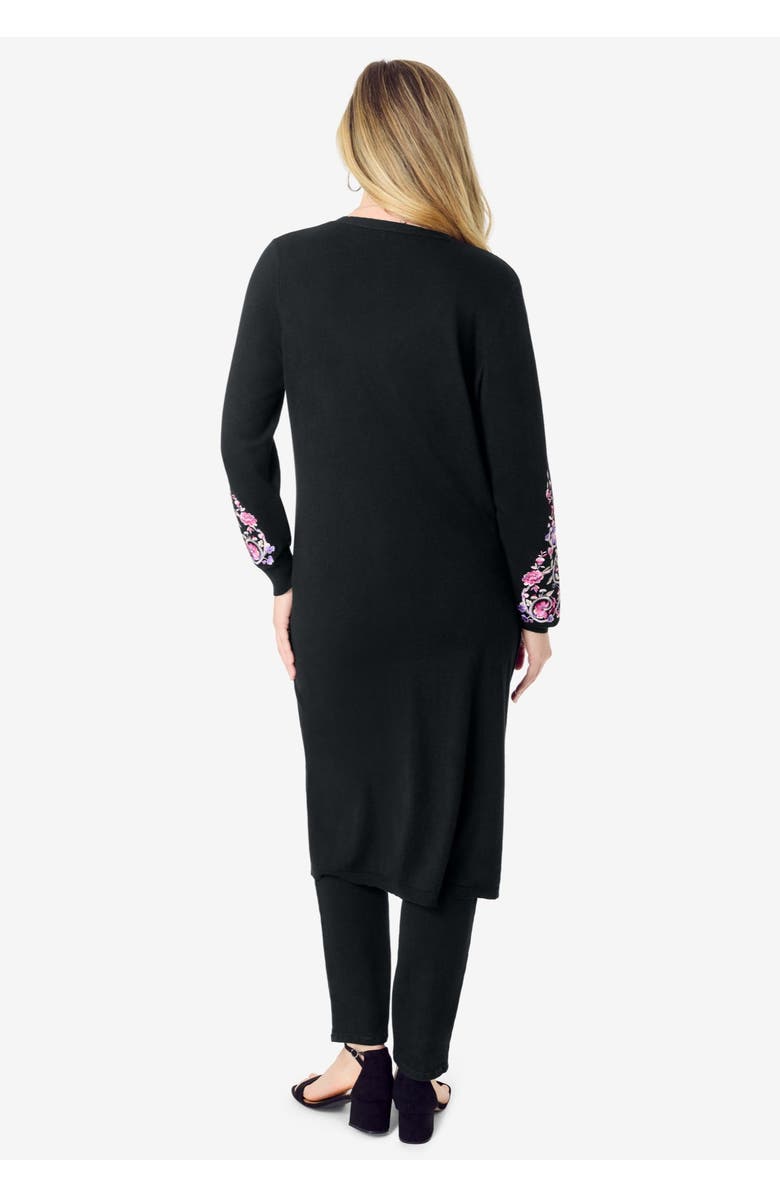 Roaman's Embroidered Duster Cardigan, Alternate, color, Black Bloom Vine
