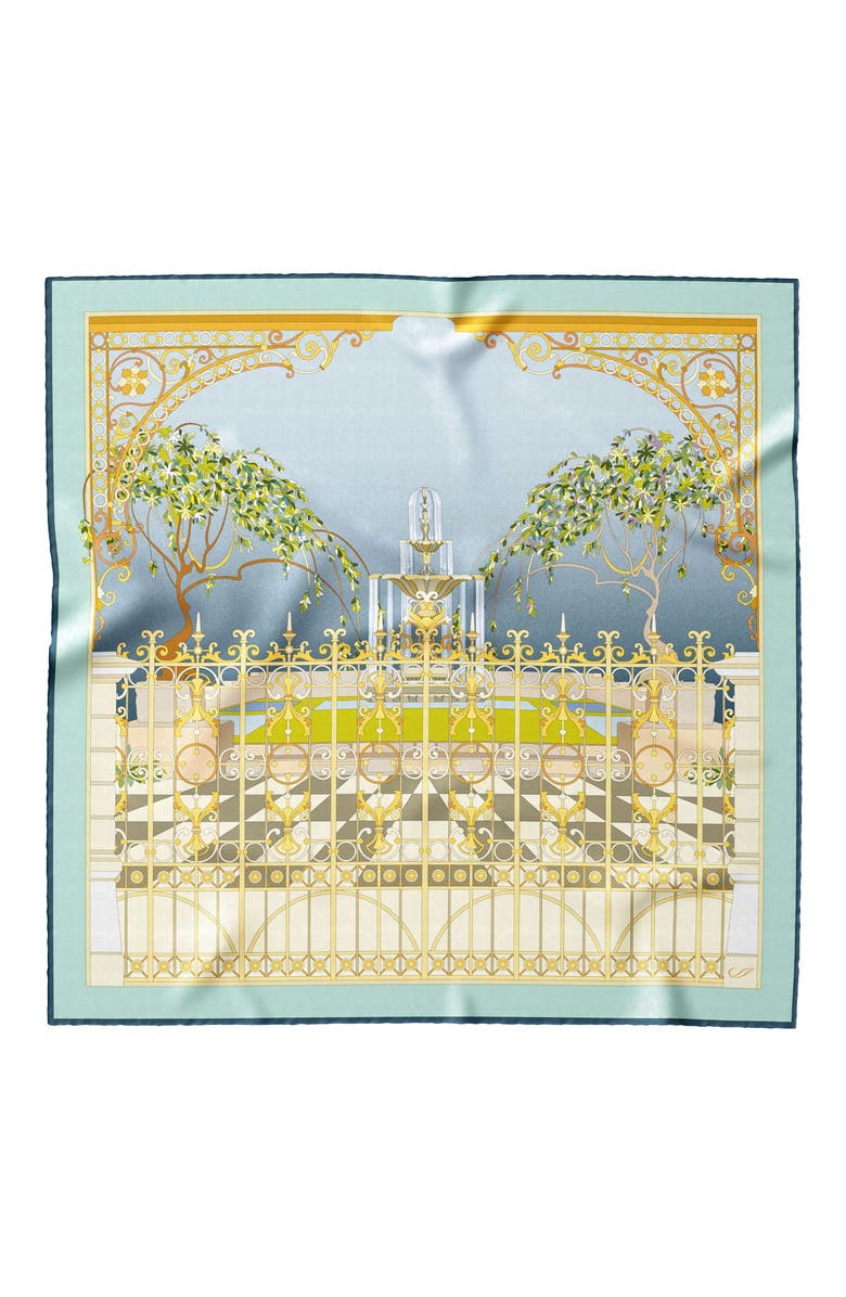 Elizabetta Garden of Dreams - Hand Rolled Silk Foulard for Women, Alternate, color, Aqua