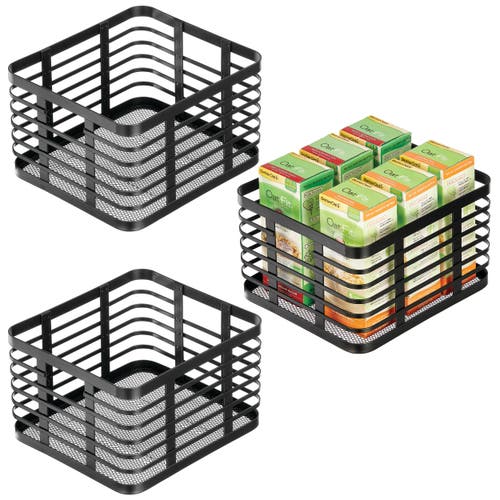 Mdesign Metal Pantry Basket With Handles In Black