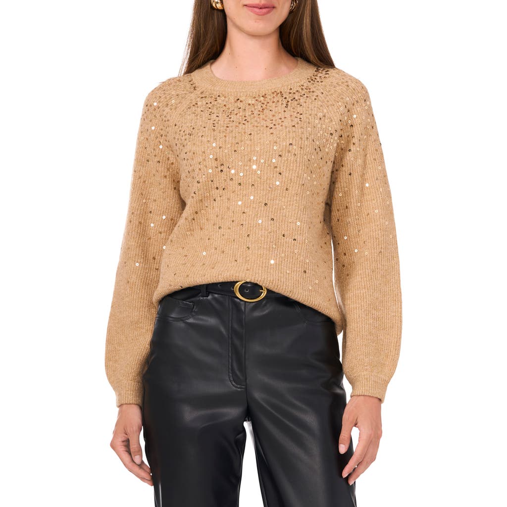 Vince Camuto Sequin Crewneck Sweater In Brown