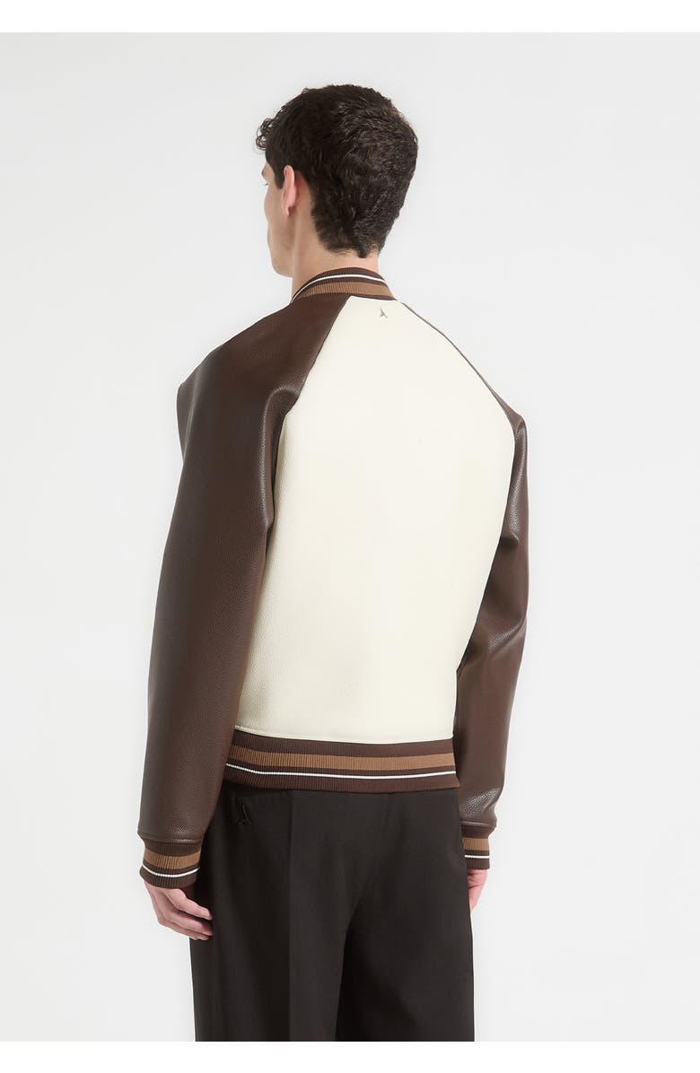 Manière De Voir Guy Contrast Leather Bomber Jacket, Alternate, color, Cream