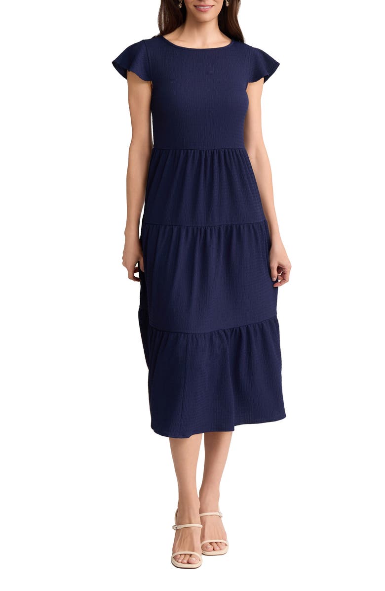 Jones New York Flutter Sleeve Midi Dress, Main, color, Pacific Navy