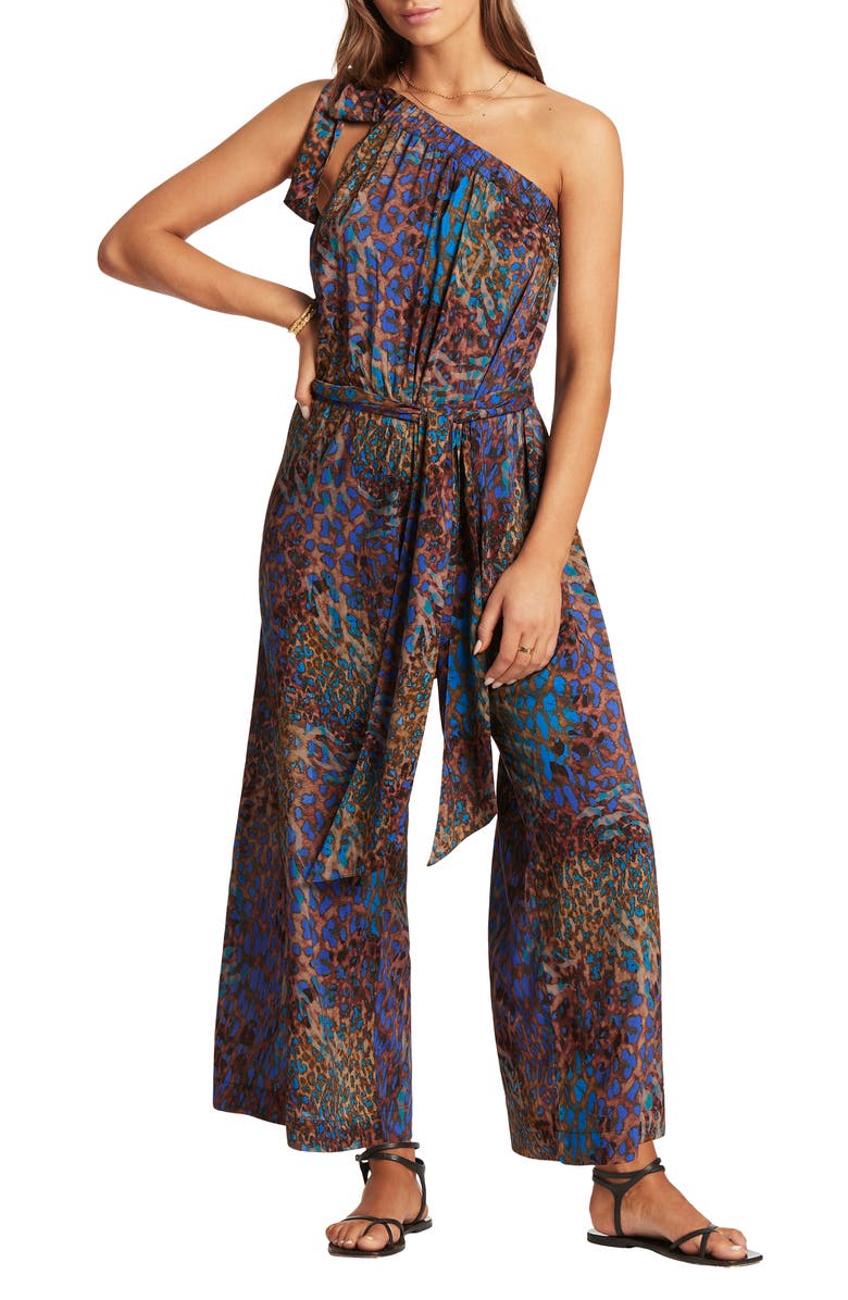 Sea Level One-Shoulder Tie Waist Cover-Up Jumpsuit, Main, color, Blue