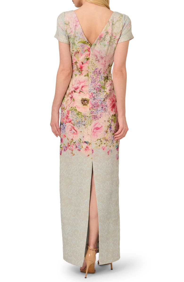 Adrianna Papell Floral Jacquard Metallic Matelasse Column Gown, Alternate, color, Blue Multi