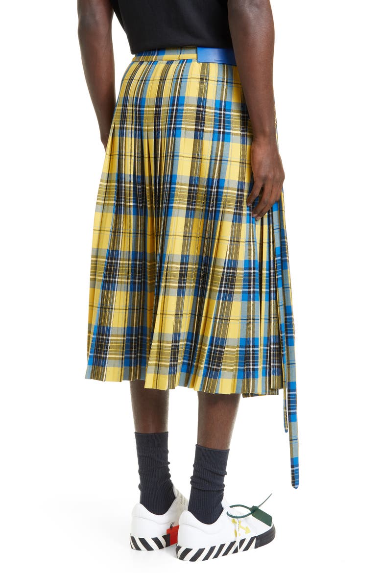 Gender Inclusive Double Buckle Plaid Wool Kilt, Alternate, color, YELLOW/ BLUE