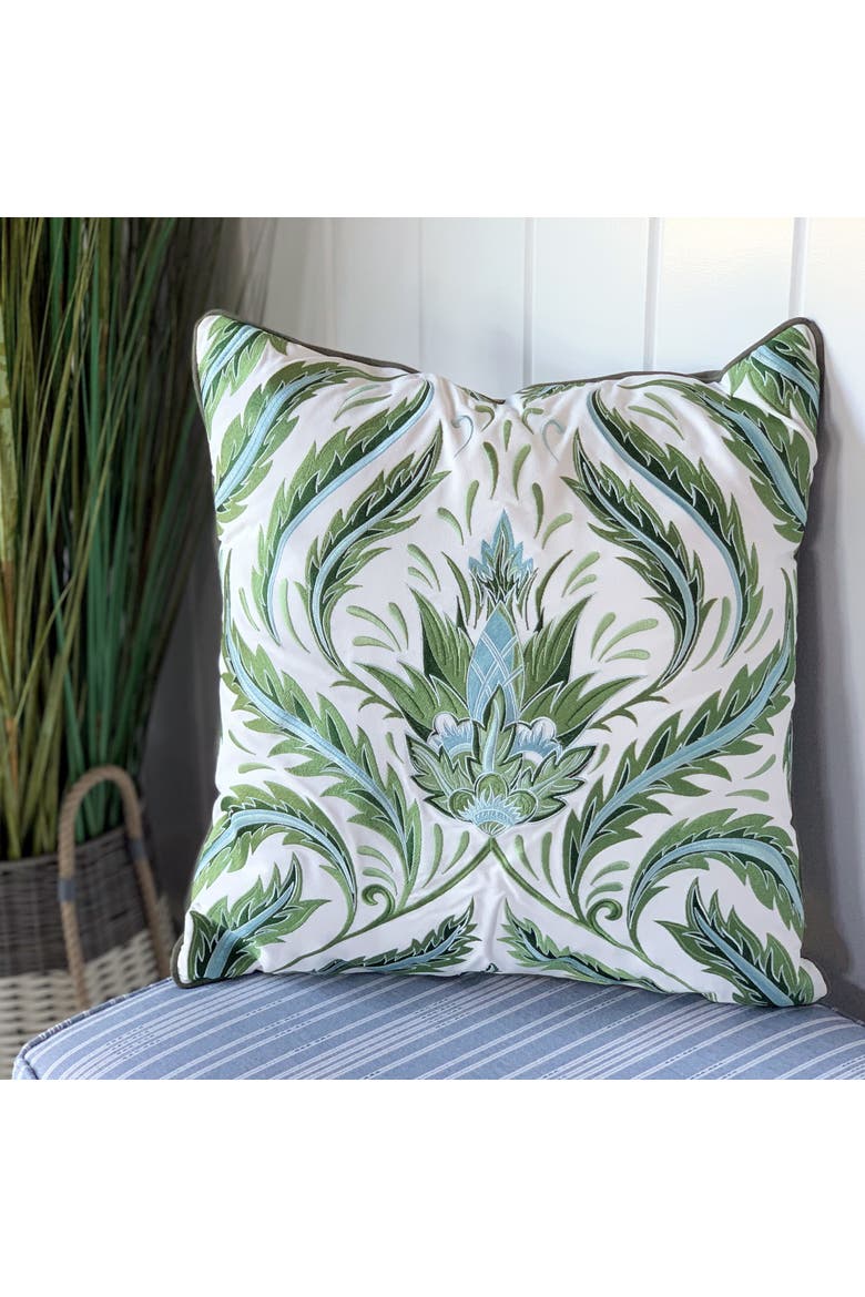 Green Morris Thistle Pattern Indoor/Outdoor Throw Pillow, Alternate, color, Blue