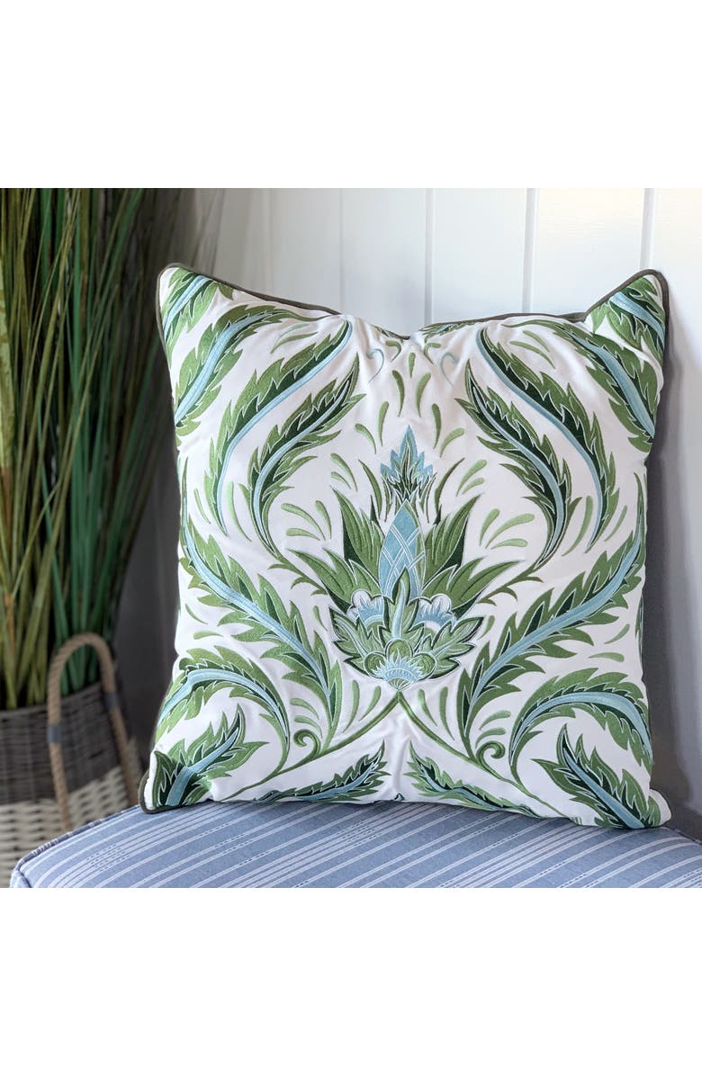 RightSide Designs Green Morris Thistle Pattern Indoor/Outdoor Throw Pillow, Alternate, color, Blue