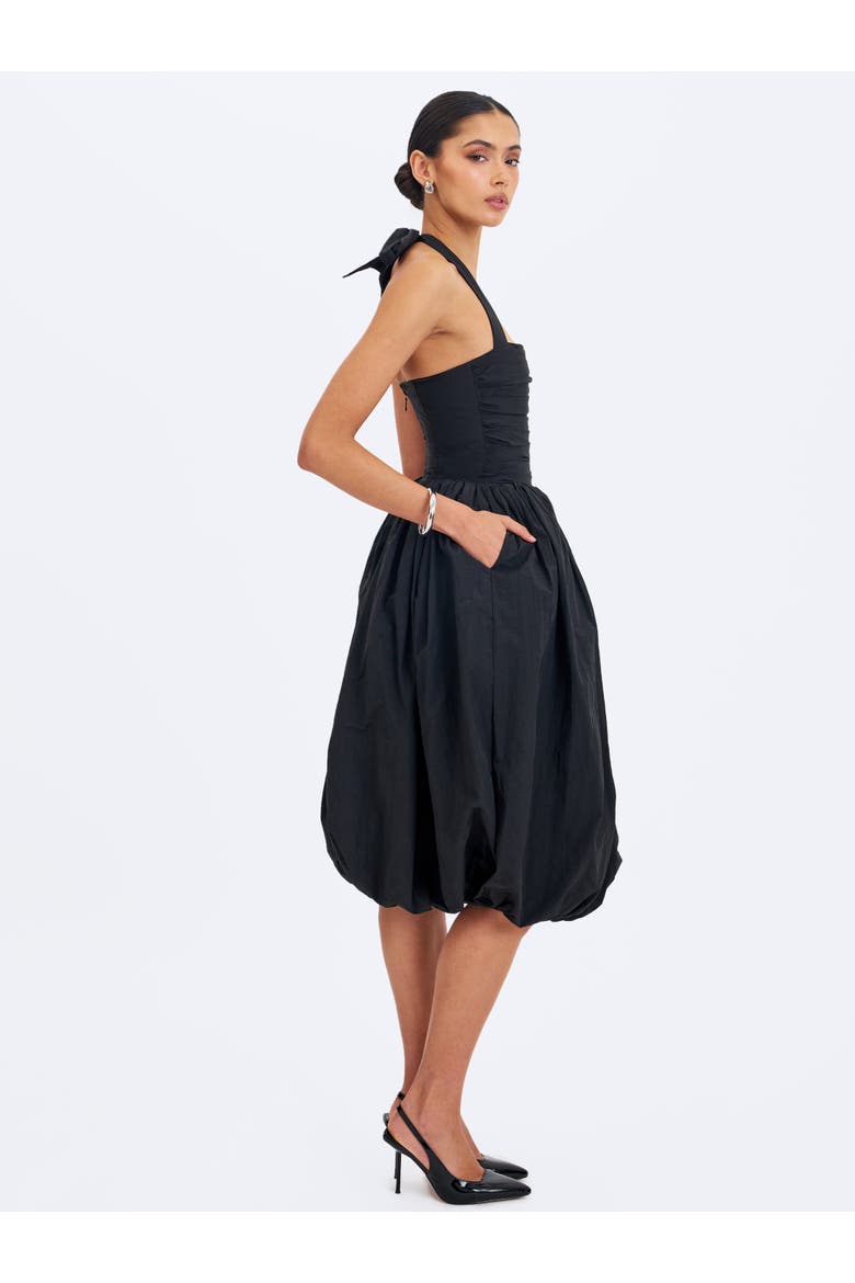 Veradis Taffeta Halter Bubble-Hem Midi Dress, Alternate, color, Black