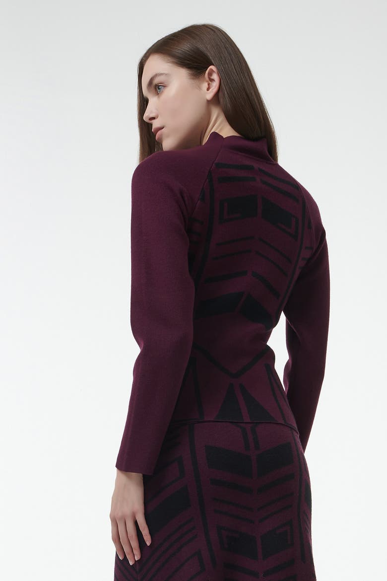 Geometric Jacquard Fitted Knit Top, Alternate, color, Red