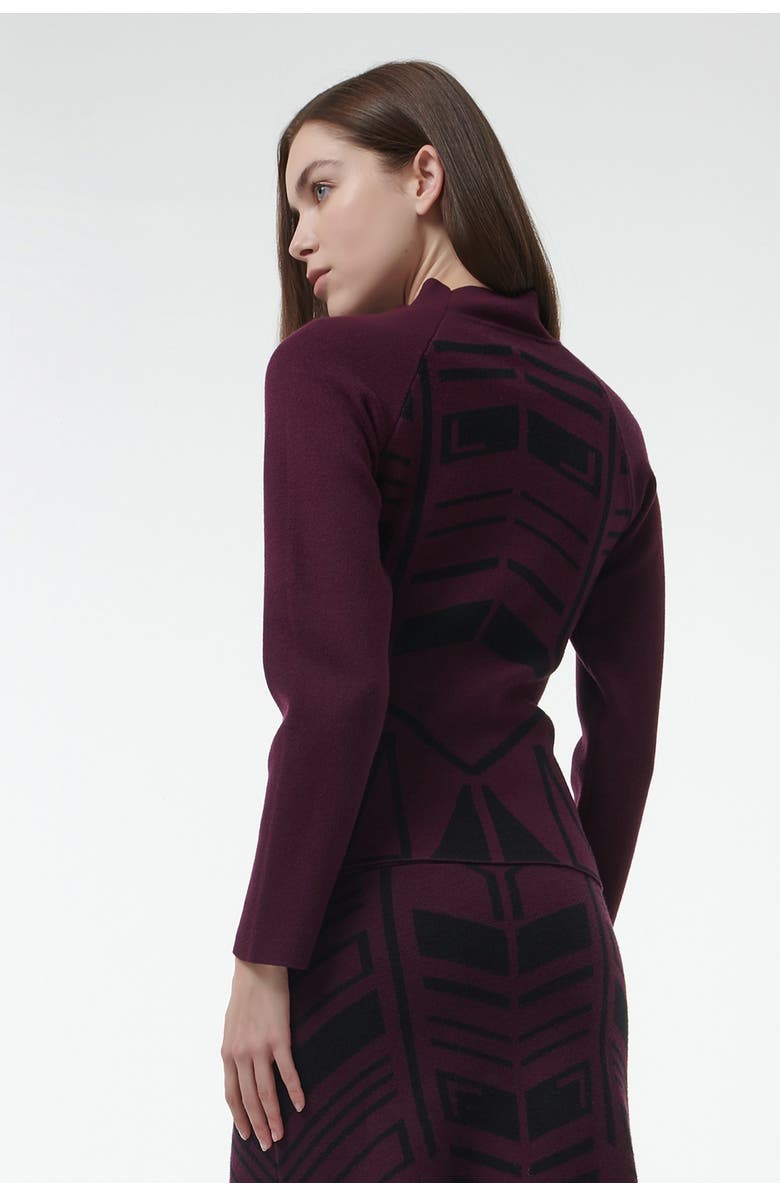 Leem Geometric Jacquard Fitted Knit Top, Alternate, color, Red