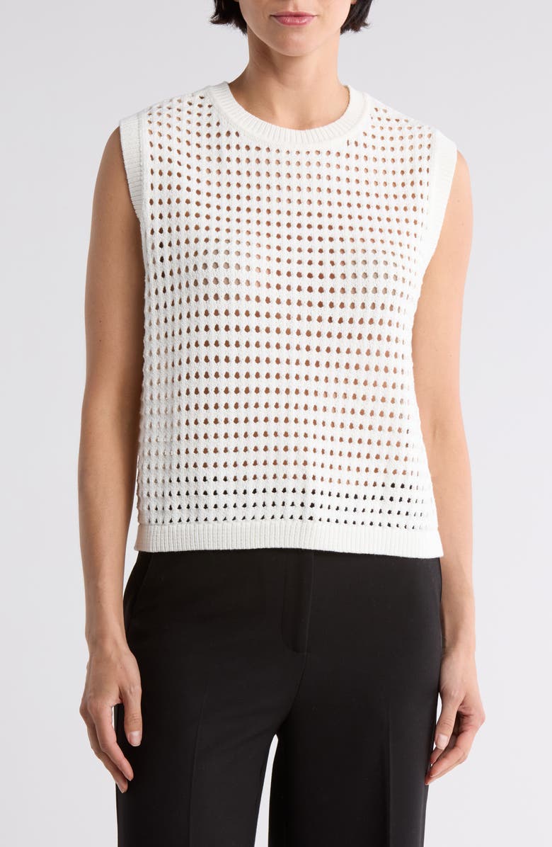 DONNA KARAN Sleeveless Open Stitch Sweater, Main, color, White